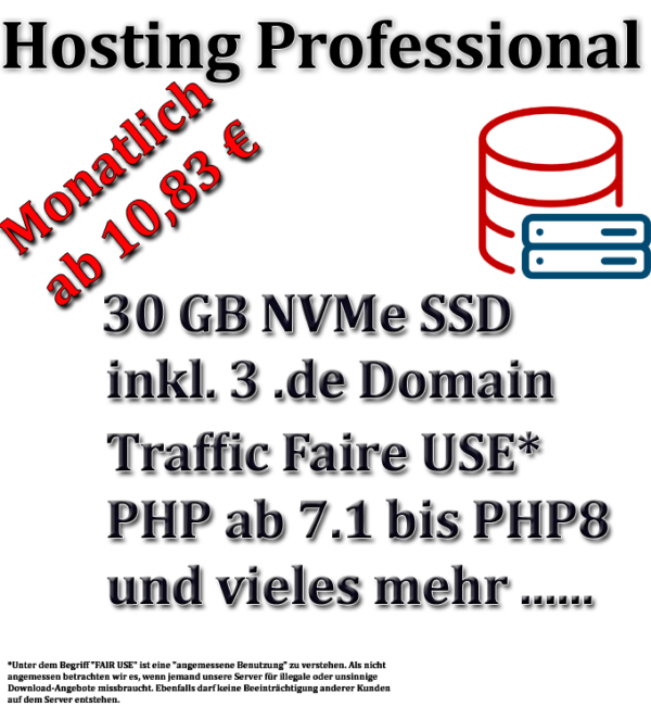 hosting_professional_30_gb Unser Webhosting Professional-Paket bietet eine kostengünstige Lösung für mittlere bis große Websites.