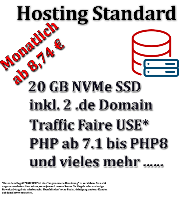 Unser Webhosting Standard bietet eine kostengünstige Lösung für Unternehmen, die eine zuverlässige Online-Präsenz benötigen.